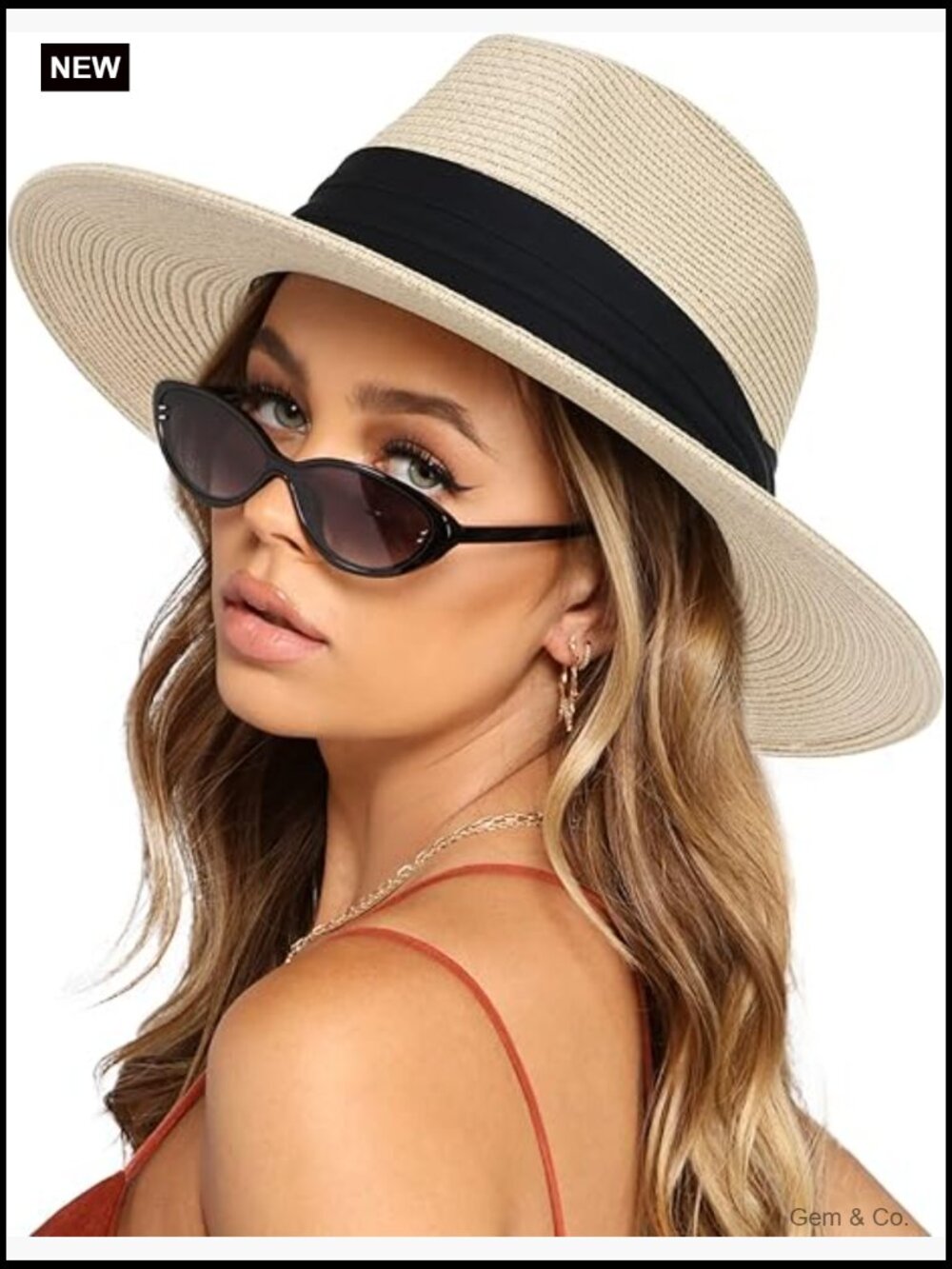 Wide Brim Straw Fedora Panama Hat UPF 50 Sun Protection Summer Beach